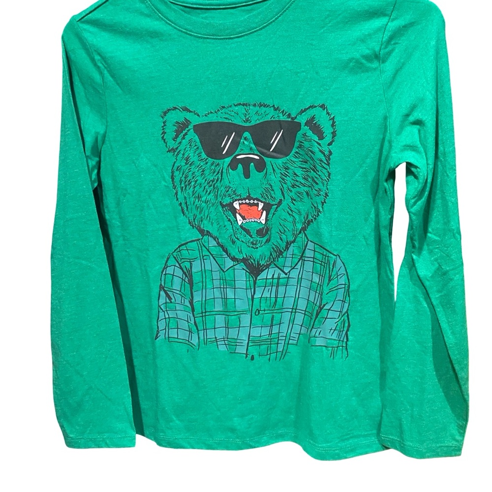 Cat & Jack Green Bear Graphic Long Sleeve Tee